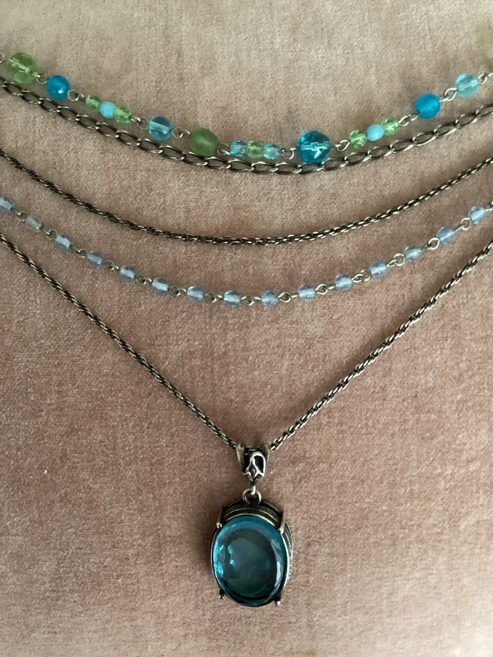Tiered Beaded Intaglio Necklace.